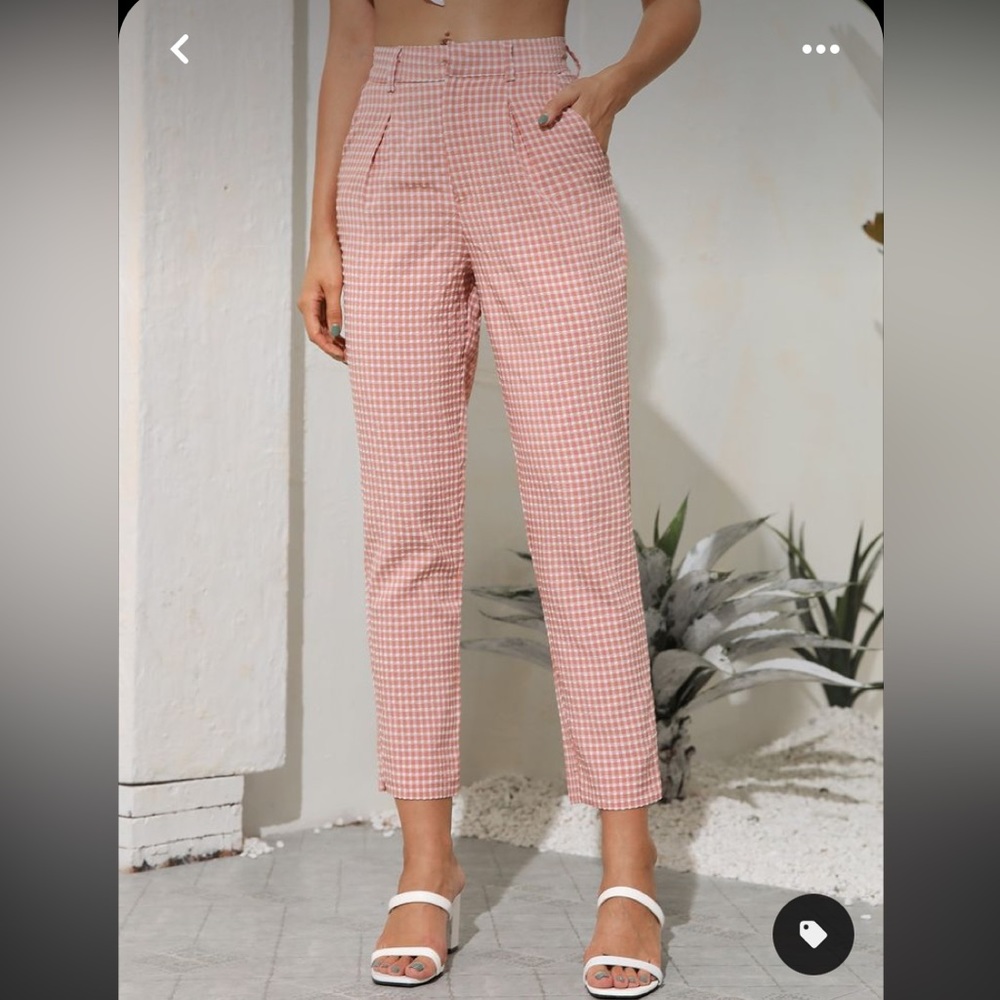 Pink and white plaid dress pants